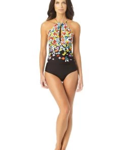 All Women's Swimwear ANNE COLE FLOWER FIELD HIGH NECK ONE PCE