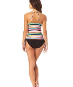 ANNE COLE STRIPED HIGH NECK TANKINI TOP