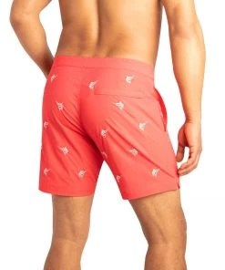 KABO All Men's Swimwear 314108 BOTO 6.5" EMBR MARLINGS ON CORAL - STRETCH