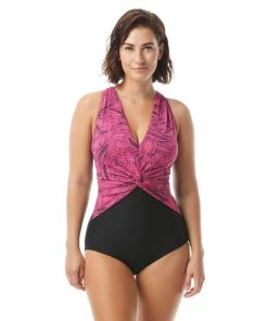 GABAR LEAFY VINES TWIST FRON TV NECK ONE PCE SWIMSUIT