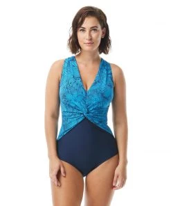 GABAR LEAFY VINES TWIST FRON TV NECK ONE PCE SWIMSUIT