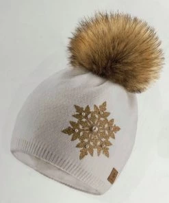 WOOLK Accessories ELZA POM HAT WITH GLITTER SNOWFLAKE PRINT