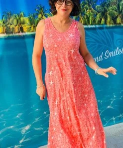 WEST INDIES WEAR All Women's Clothing WEST INDIES BEACH DAYS ALL OVER STAR PRINT MAXI TANK DRESS