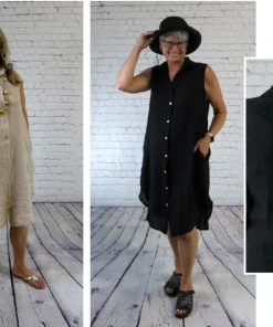 PLUM LOCO SLEEVELESS BUTTON UP DRESS WITH CROCHET BACK PANEL All Women's Clothing