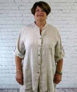 PLUM LOCO 100% LINEN BUTTON UP 3/4 SLEEVE BEACH SHIRT