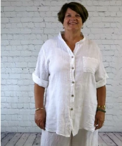 PLUM LOCO 100% LINEN BUTTON UP 3/4 SLEEVE BEACH SHIRT