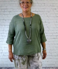 PLUM LOCO COTTON GAUZE TOP, SOLID COLOR, 3/4 SLV All Women's Clothing